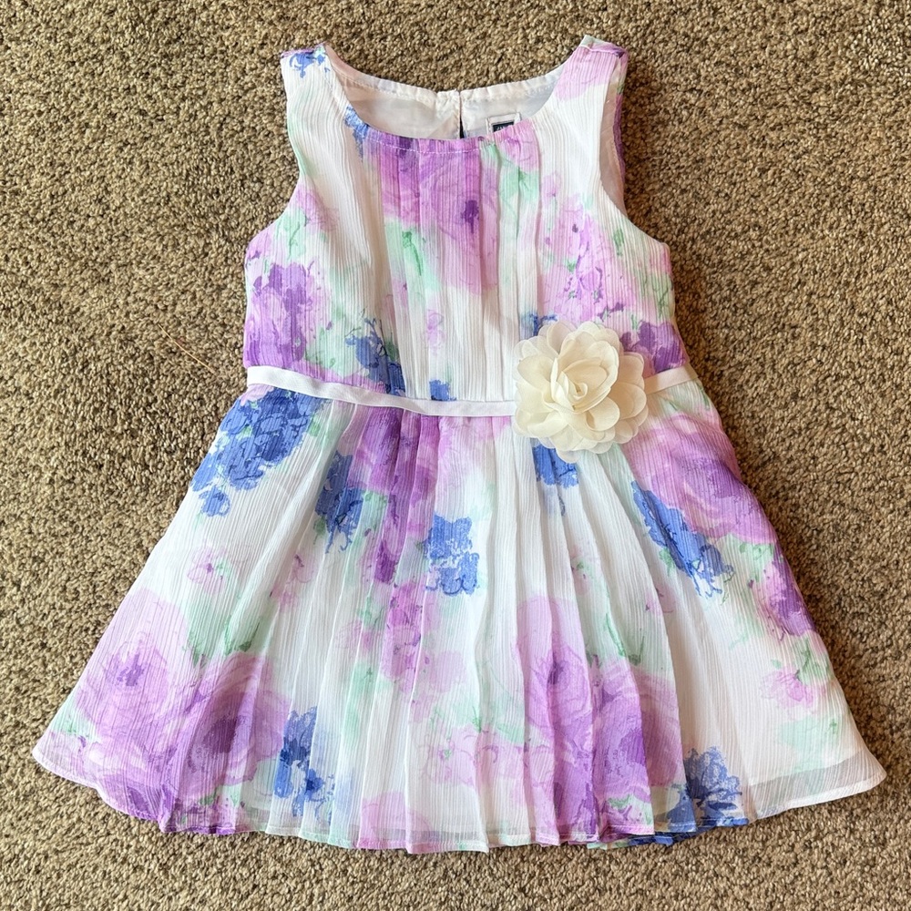 Janie and Jack | White Dress with Purple, Blue and Green Floral Print